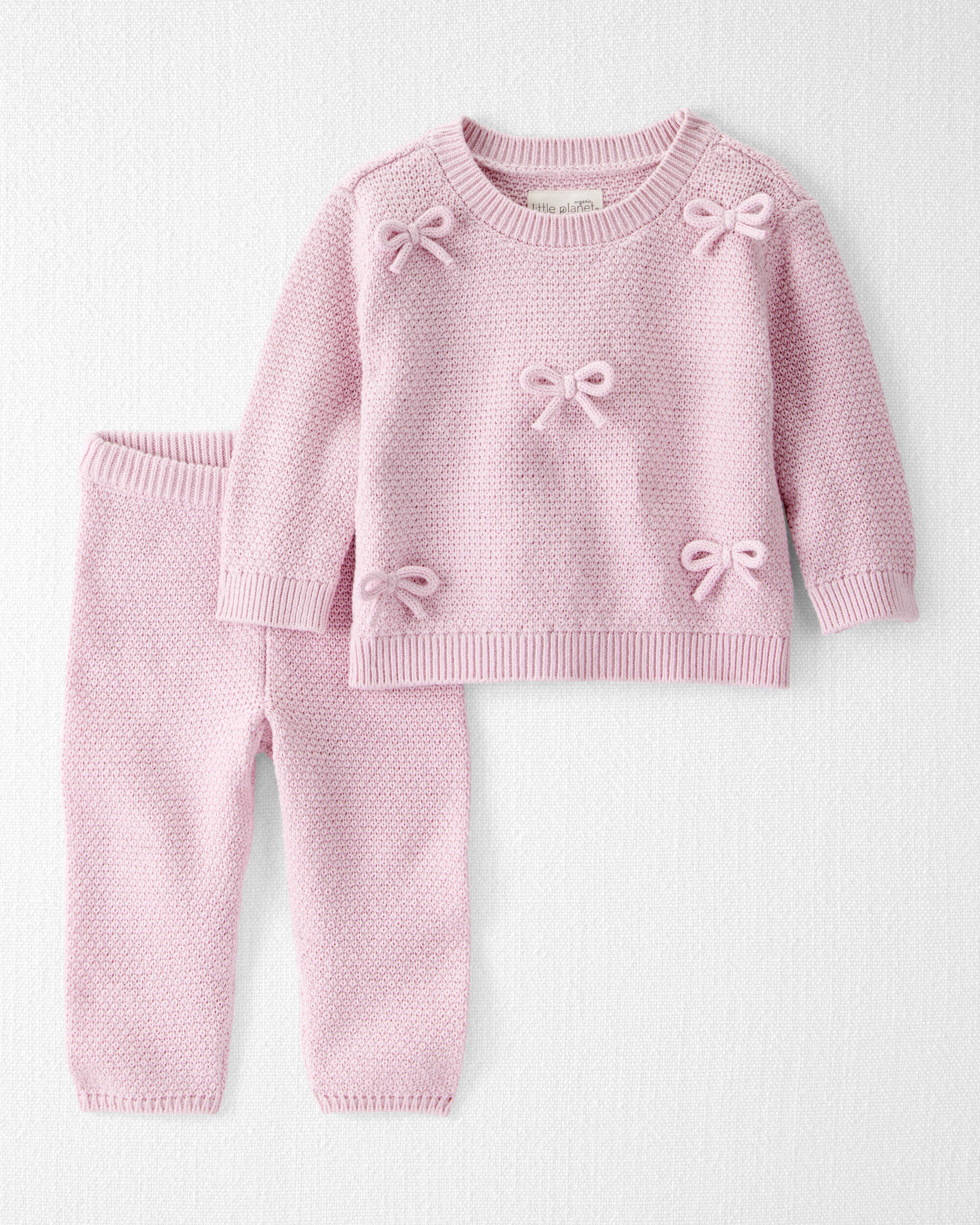 スキー TOAST [TINY COTTONS] Bow  pant_pink Baby Girl 2-Piece Organic Cotton Bow Sweater Knit Set