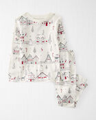 Toddler Organic Cotton Pyjamas Set in Winter Village, image 1 of 4 slides
