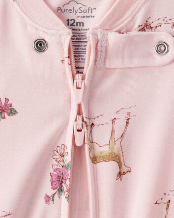 Bébé fille - Pyjamas 1 pièce à manches longues à fermeture éclair 2 voies PurelySoft avec imprimé cerf et floral - Rose, 