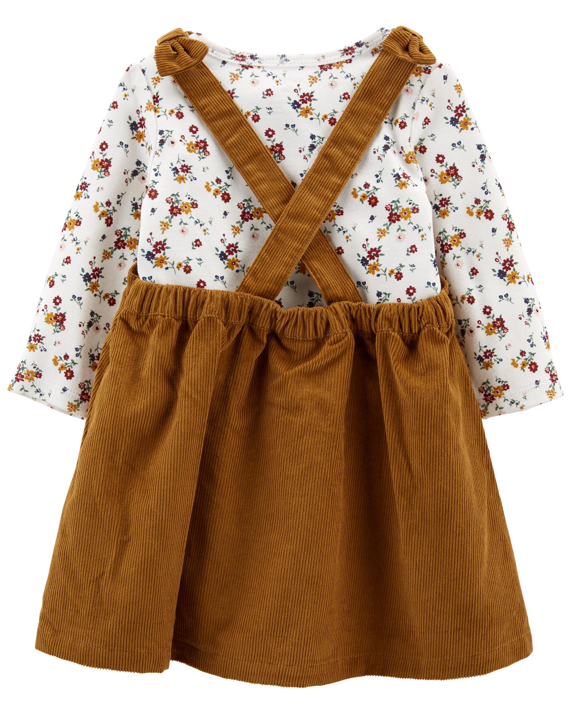 2 Piece Floral Bodysuit Corduroy Jumper Set