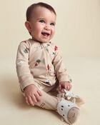 Baby Boy 1-Piece Farm 2-Way Zip 100% Cotton Snug Fit Footed Pyjama - Cream, image 2 of 10 slides