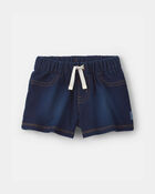 Baby Girl French Terry Knit Shorts - Dark Wash, image 1 of 5 slides