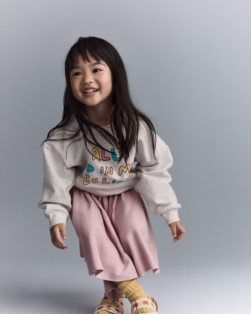 Toddler Girl 'In My Feelings' Wide-Arm Sweatshirt - Heathered Grey, image 3 of 6 slides