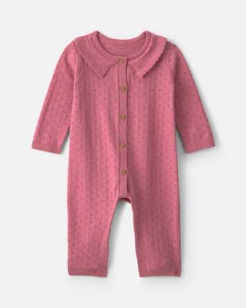 B&eacute;b&eacute; fille - Combinaison manches longues &agrave; motif ajour&eacute; &ndash; Rose, 
