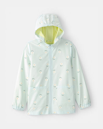 Girls Flowers Rain Jacket-Blue, 