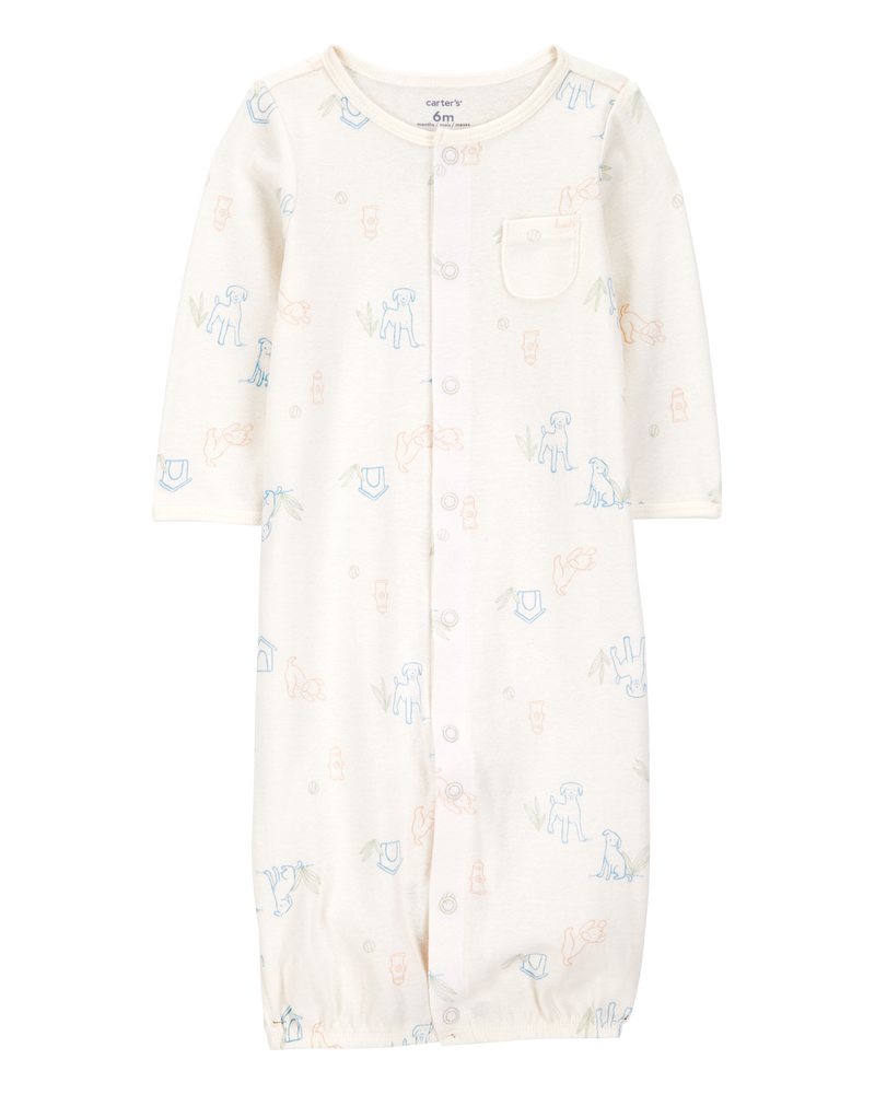 Baby Girl 3-Piece Puppy Converter Gown & Cap Set - Ivory, image 2 of 4 slides