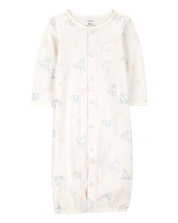 Baby Girl 3-Piece Puppy Converter Gown & Cap Set - Ivory, 
