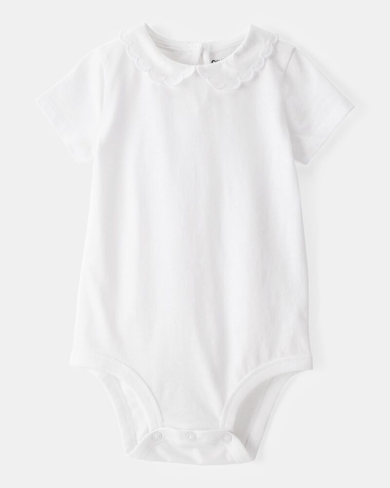 Baby Scalloped Collar Short-Sleeve Bodysuit - White, image 1 of 4 slides