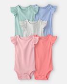Baby Girl 5-Pack Ruffle-Sleeve Multipack Bodysuits - Pink/Blue/Green, image 1 of 7 slides