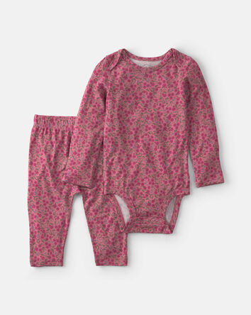 B&eacute;b&eacute; fille - Ensemble 2 pi&egrave;ces PurelySoft cache-couche manches longues et pantalon &agrave; motif floral &ndash; Rose, 