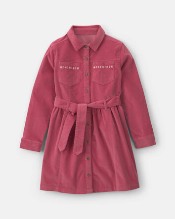 Filles - Robe en velours c&ocirc;tel&eacute; &agrave; manches longues avec broderie &ndash; Rose, 