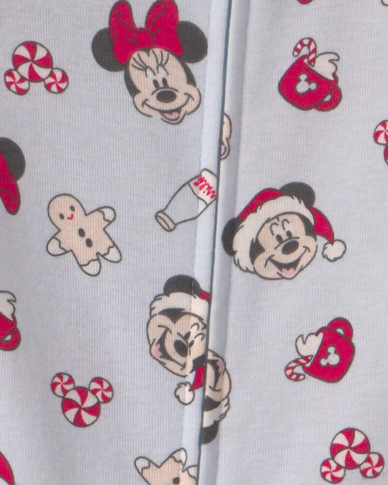 B&eacute;b&eacute; - Pyjama ajust&eacute; 1 pi&egrave;ce &agrave; pieds en 100 % coton &agrave; motif Disney Mickey Mouse de No&euml;l &ndash; Bleu, image 4 sur 4 diapositives