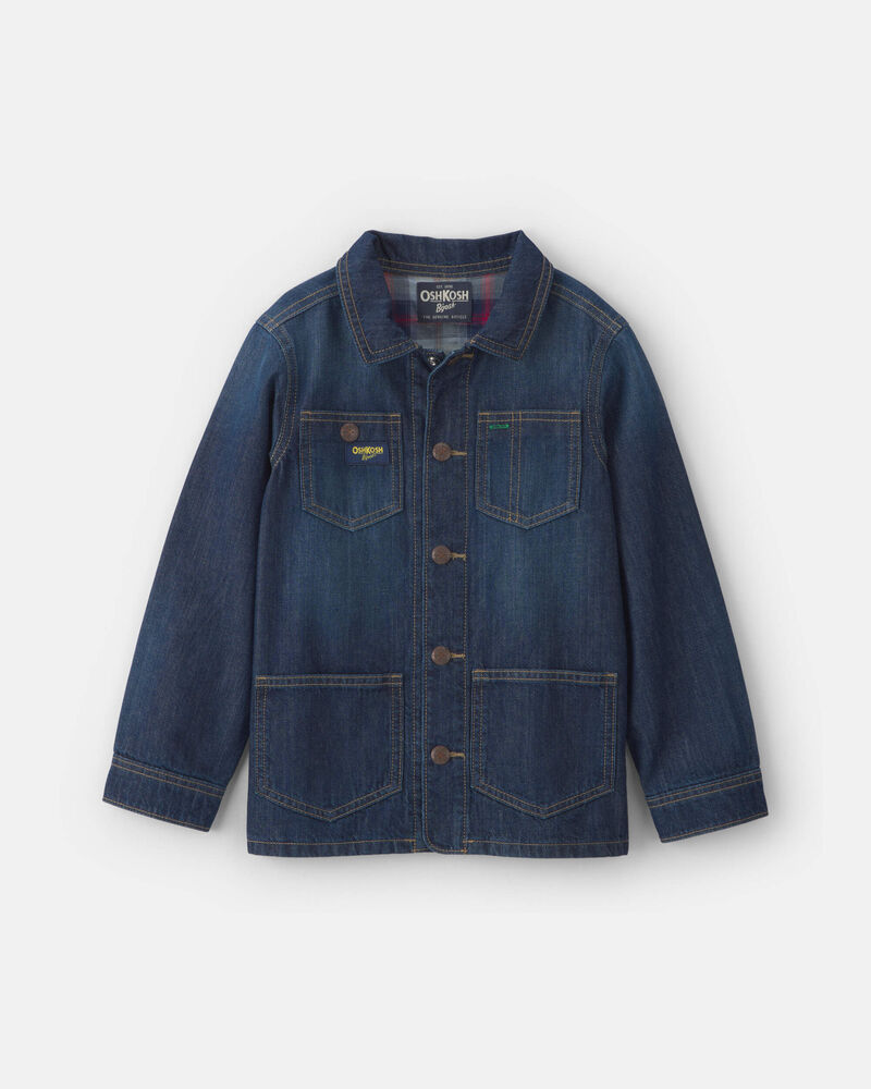 Boys Plaid Denim Jacket - Dark Wash, image 1 of 5 slides