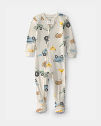 Baby Boy Farm 100% Cotton 2-Way Zip 1-Piece Pyjama - Cream, 