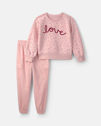 Filles - Ensemble 2 pi&egrave;ces en molleton avec haut &agrave; imprim&eacute; &laquo;Love&raquo; et pantalon - Rose, 