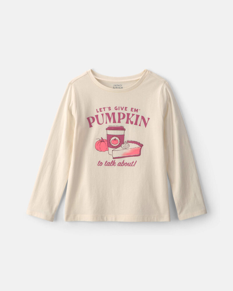 Girls Pumpkin Long-Sleeve Graphic Tee - Cream, image 1 of 3 slides