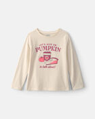 Girls Pumpkin Long-Sleeve Graphic Tee - Cream, image 1 of 3 slides