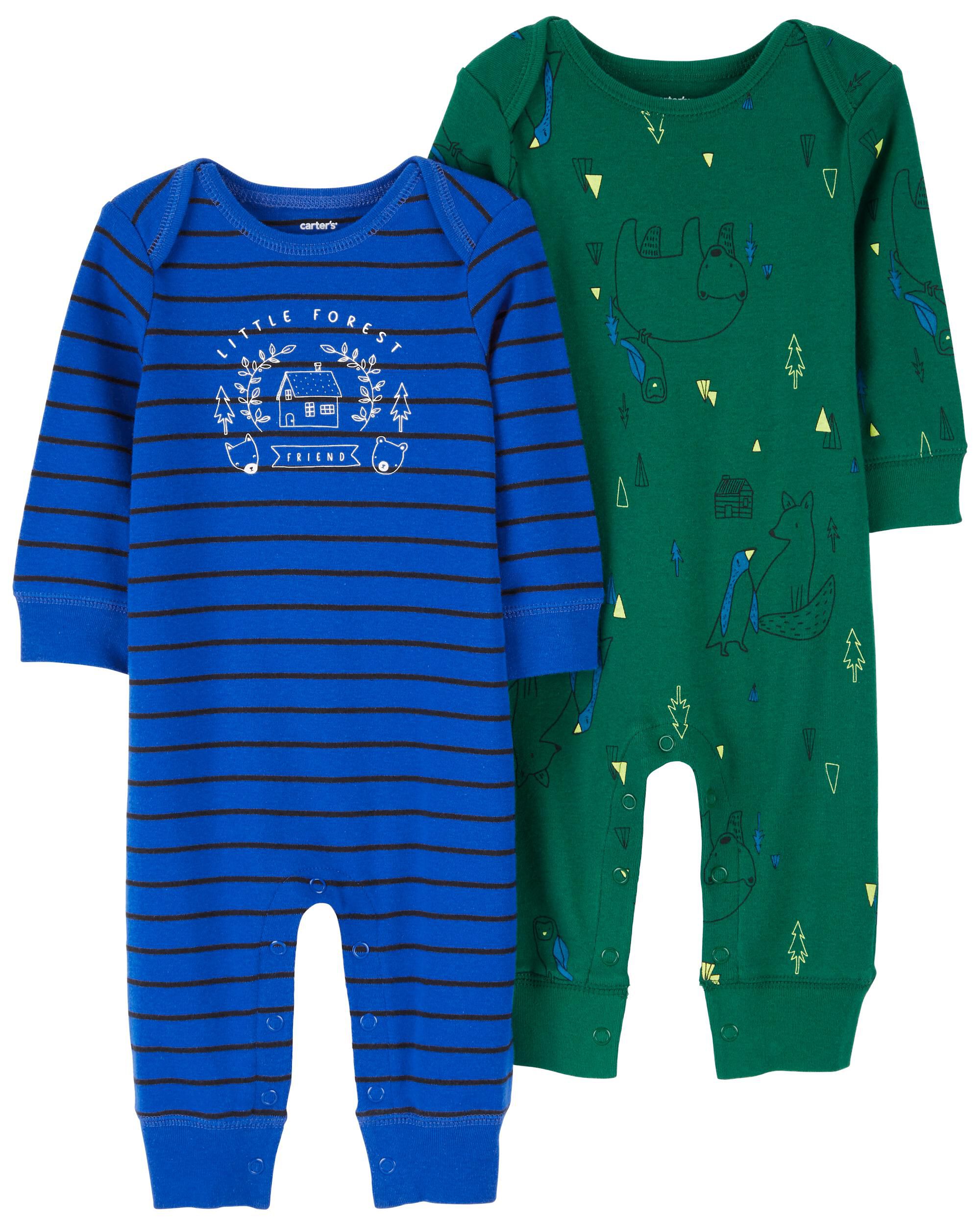 Blue Green 2 Pack Cotton Jumpsuits Carter s Oshkosh Canada