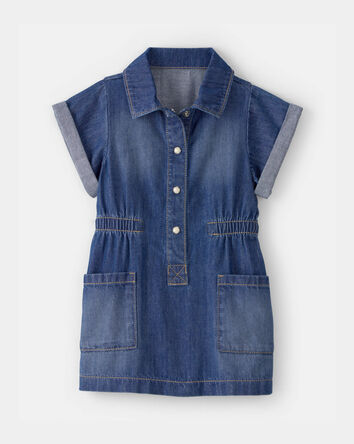 Baby Girl Denim Button-Up Dress - Dark Wash, 