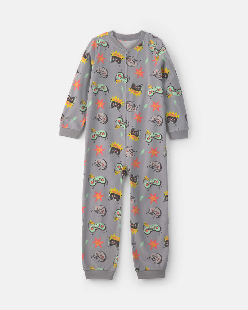 Gar&ccedil;ons - Pyjama ample 1 pi&egrave;ce en molleton &agrave; motif jeu vid&eacute;o &ndash; Gris, image 1 sur 3 diapositives