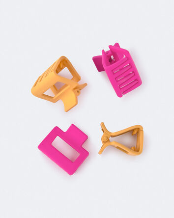 Toddler Girl 4 Pack Hair Clips - Hot Pink/Golden Yellow, 