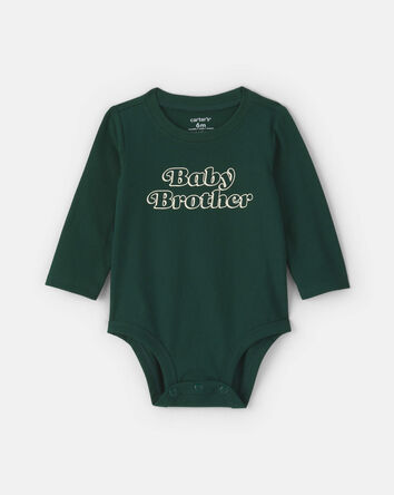 Baby Boy 'Baby Brother' Long-Sleeve Graphic Bodysuit - Green, 