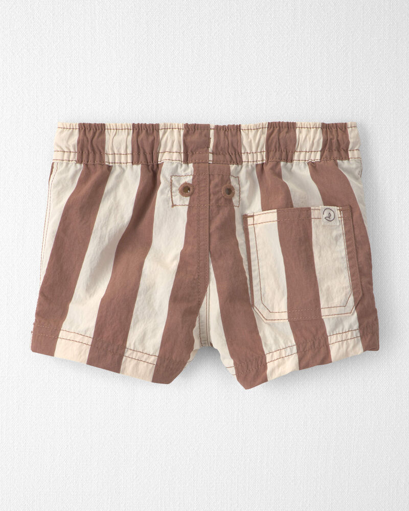 Baby Boy Recycled Swim Trunks in Brown Stripes, image 2 of 5 slides