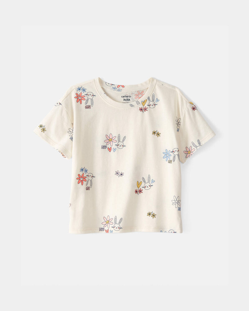Toddler Girl Easter Bunny Floral Top - Cream, image 1 of 3 slides