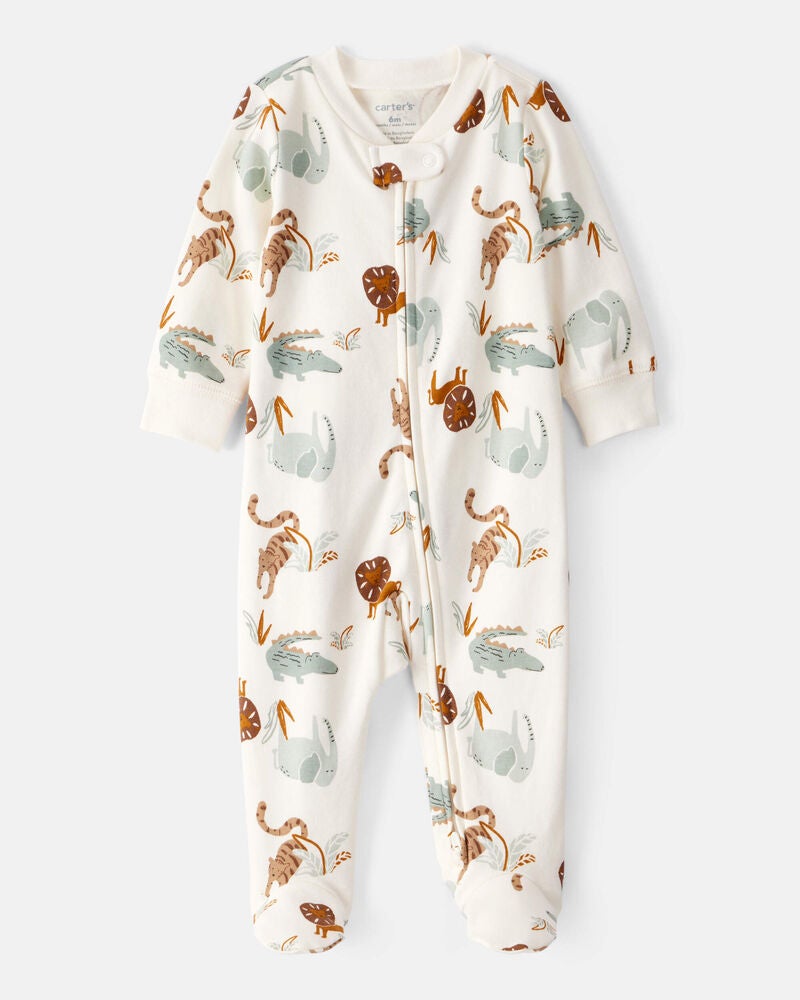 Baby Animal Print 2-Way Zip Cotton Sleeper, image 4 of 6 slides