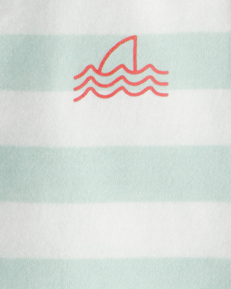B&eacute;b&eacute; gar&ccedil;on - Ensemble 2 pi&egrave;ces &agrave; rayures, haut &agrave; requin et short - Bleu/ivoire, image 2 sur 2 diapositives