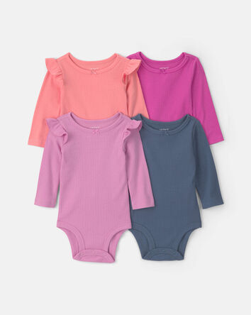 Baby Girl 4-Pack Bow Long-Sleeve Bodysuits, 