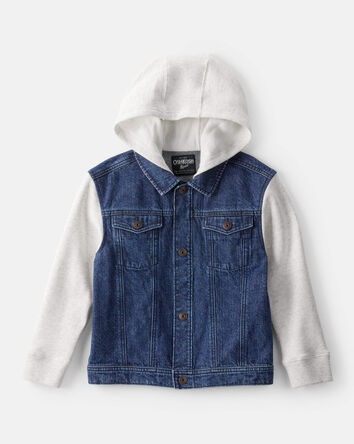 Garçons - Veste de mode à capuche en denim à manches longues - Bleue, 