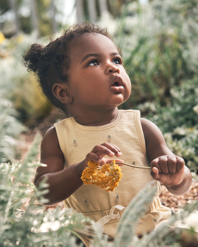 Bébé fille - Barboteuse en coton biologique imprimé ananas, image 4 sur 5 diapositives