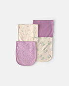 Baby Girl 4-Pack Cherry Floral Burp Cloths - Purple/Ivory, image 1 of 3 slides