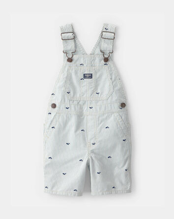 Toddler Boy Whale Striped Shortall - Blue/White, 