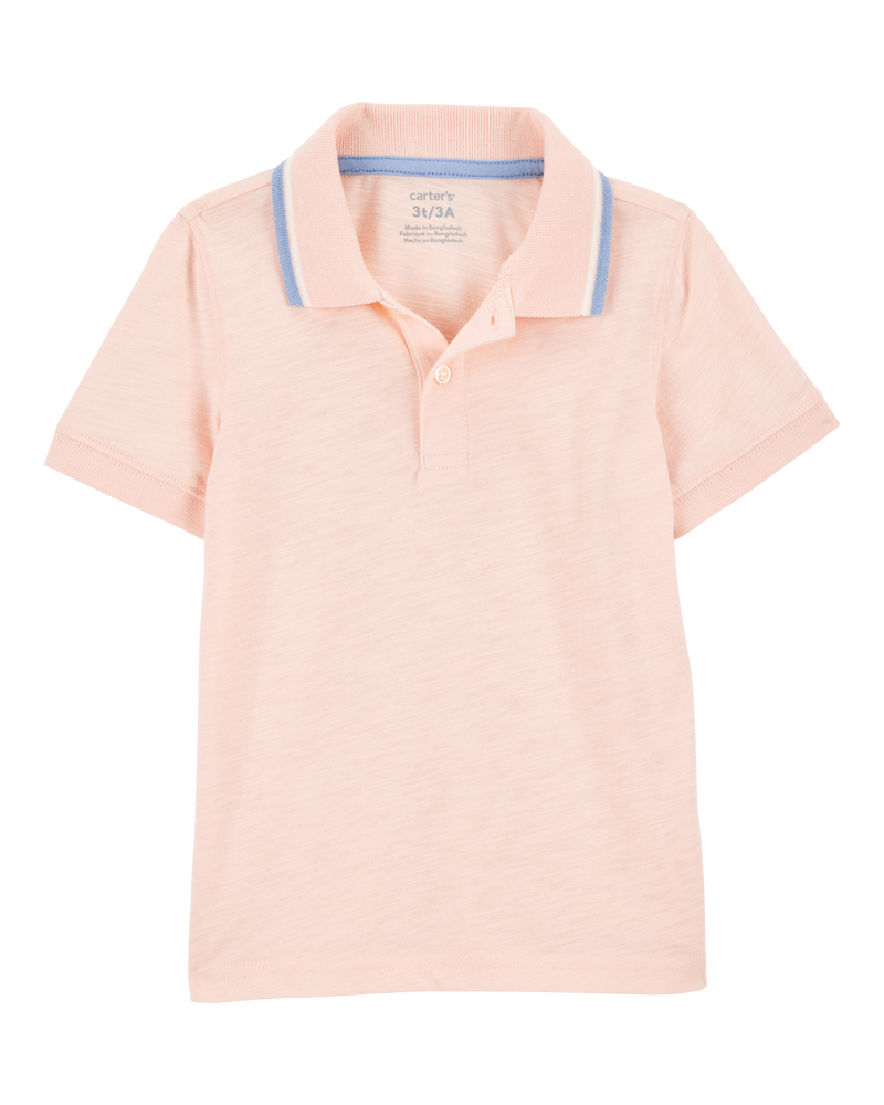Toddler Ribbed Collar Polo Shirt - Pink, image 1 of 3 slides
