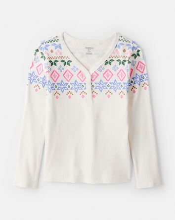 Girls Fair Isle Thermal Henley Top - Ivory, 