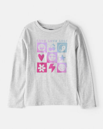 Filles - T-shirt &agrave; manches longues imprim&eacute; Live Love - Gris, 