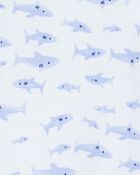 Baby 1-Piece Shark Print 100% Snug Fit Cotton Footie Pyjamas, image 2 of 3 slides