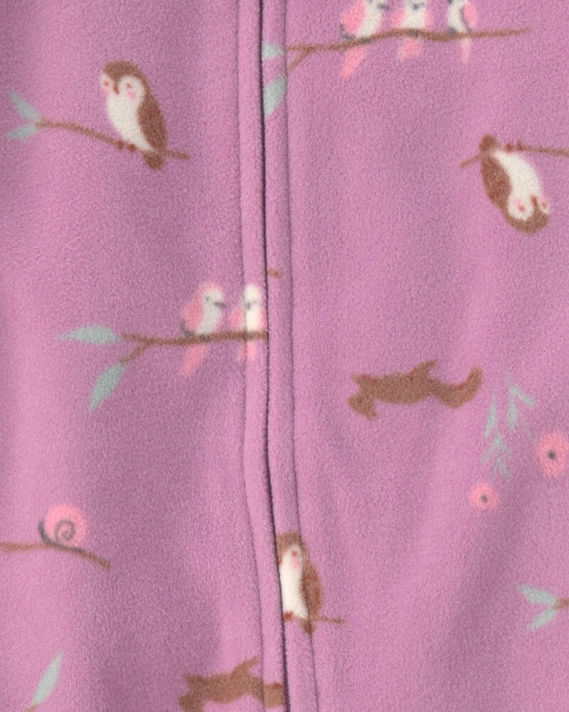 Baby Girl 2-Pack Birds Striped Fleece 2-Way Zip Sleepers - Pink, image 3 of 6 slides