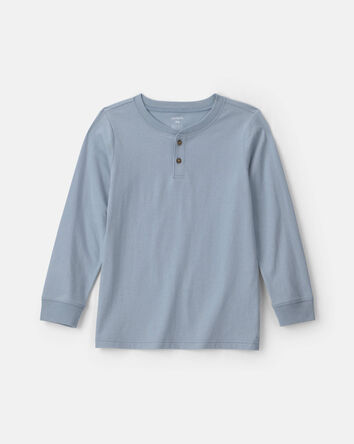 Boys Long-Sleeve Henley T-Shirt - Blue, 