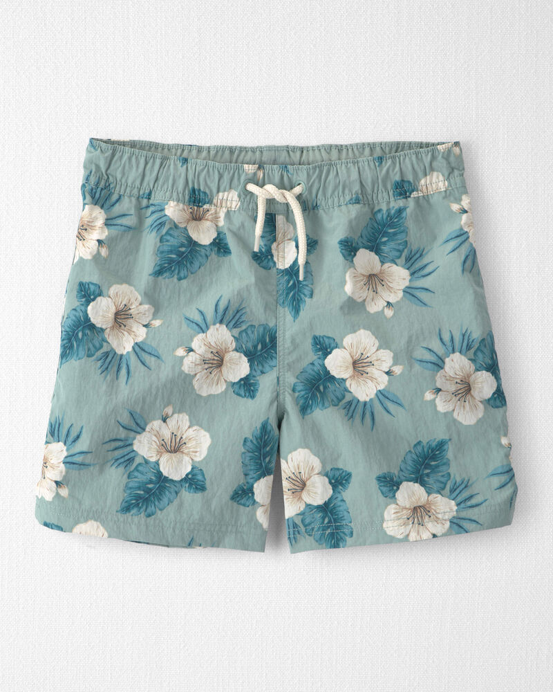 Boys Recycled Swim Trunks in Blue Hibiscus, image 1 of 5 slides