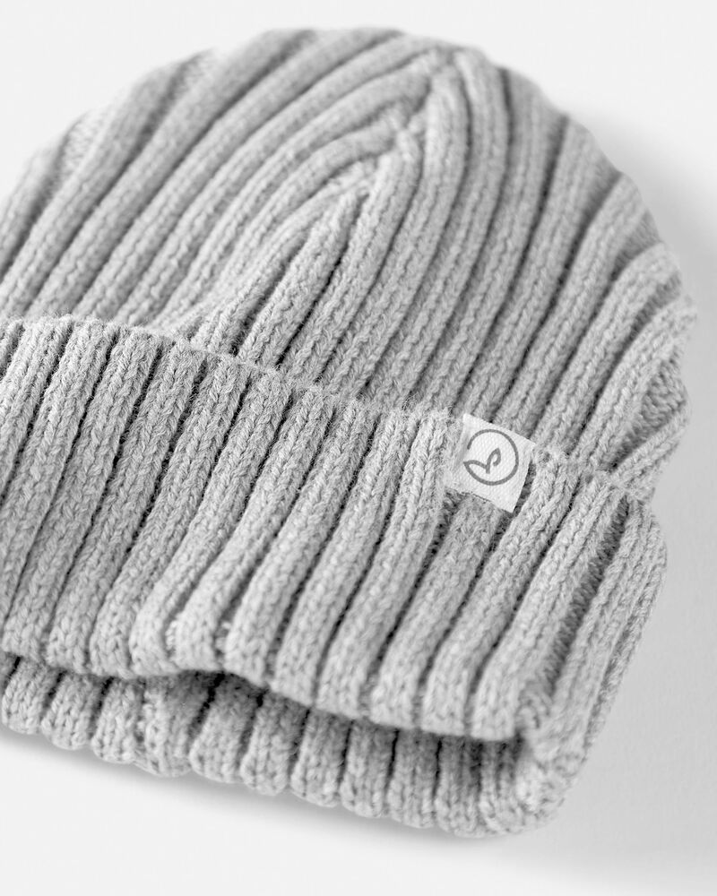 Toddler Organic Cotton Ribbed Knit Beanie, image 2 of 3 slides