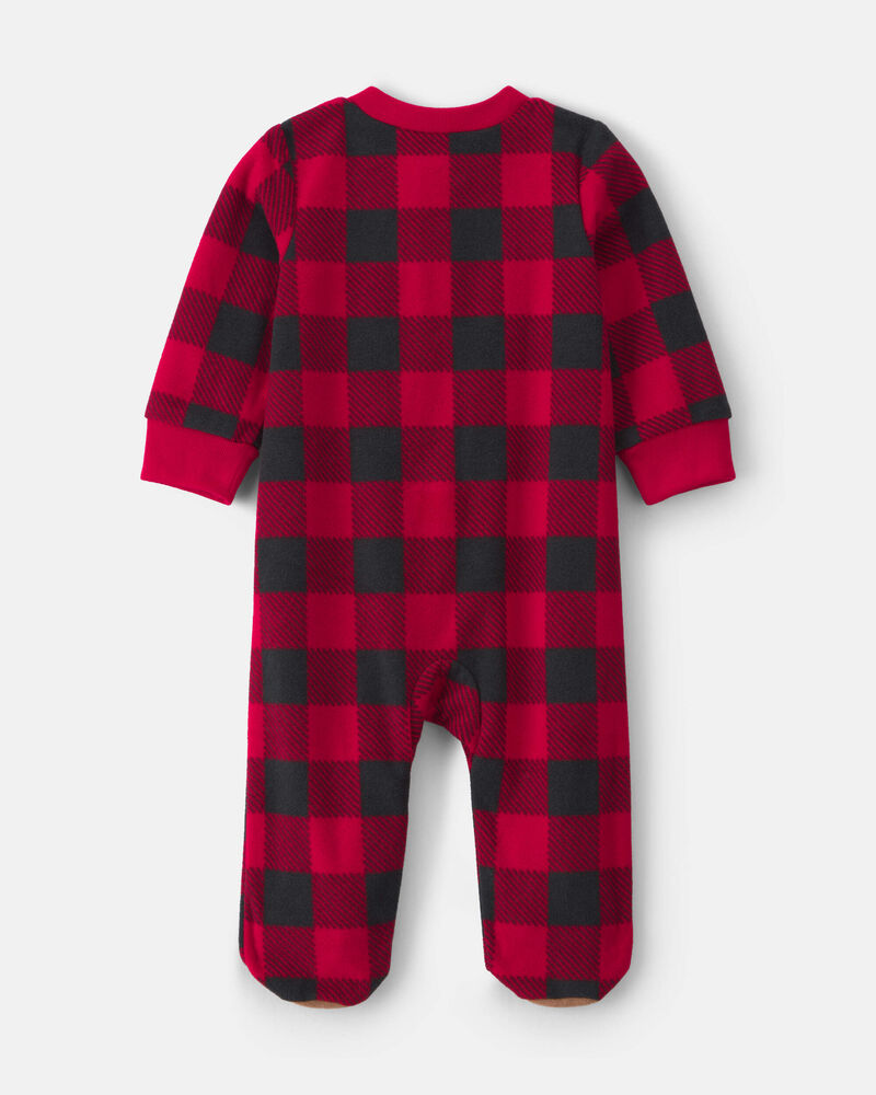 Baby Buffalo Check Fleece 2-Way Zip Sleeper - Red/Black, image 4 of 6 slides