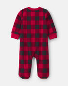 Baby Buffalo Check Fleece 2-Way Zip Sleeper - Red/Black, image 4 of 6 slides