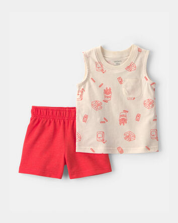 Baby Boy 2-Piece Snack Time Top & Short Set - Cream/Red, 