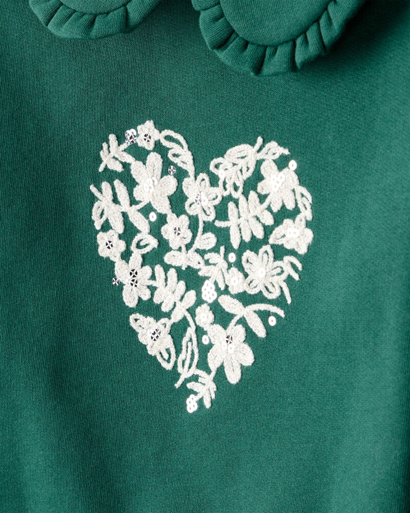 Toddler Girl Heart Long-Sleeve Pullover Sweatshirt - Green, image 2 of 4 slides