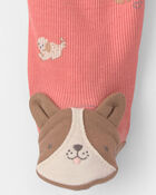 B&eacute;b&eacute; fille - Grenouill&egrave;re ajust&eacute;e avec pieds &agrave; imprim&eacute; de chien - Rose, image 4 sur 4 diapositives