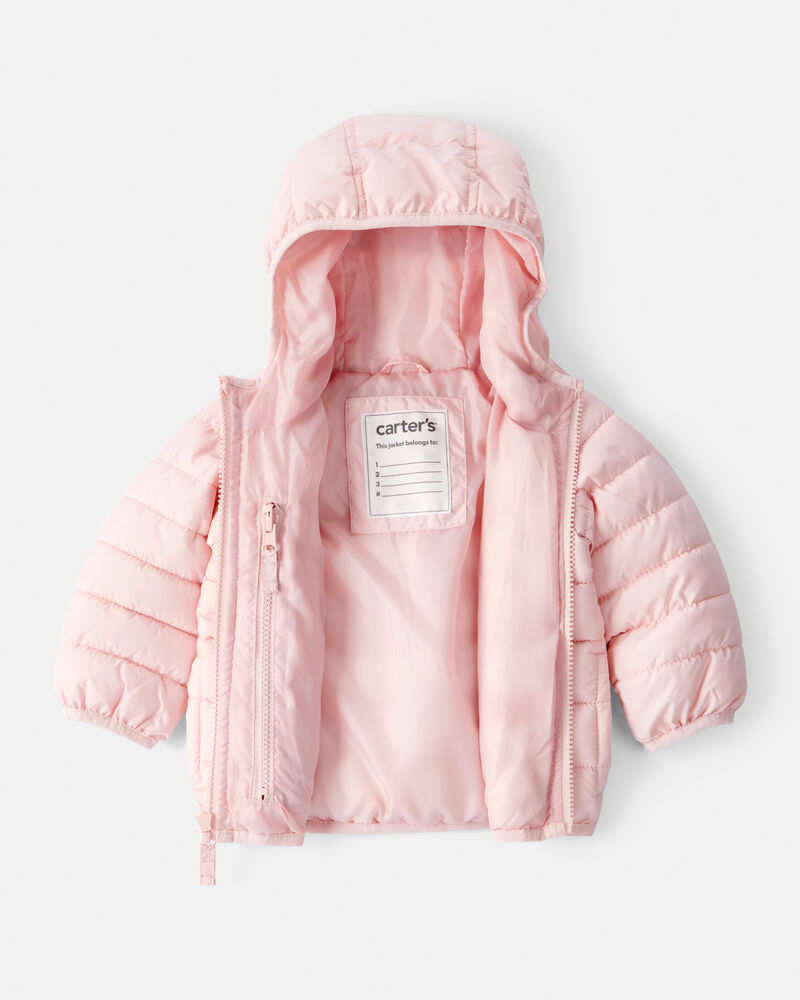 Baby Hooded Puffer Jacket - Pink, image 2 of 4 slides