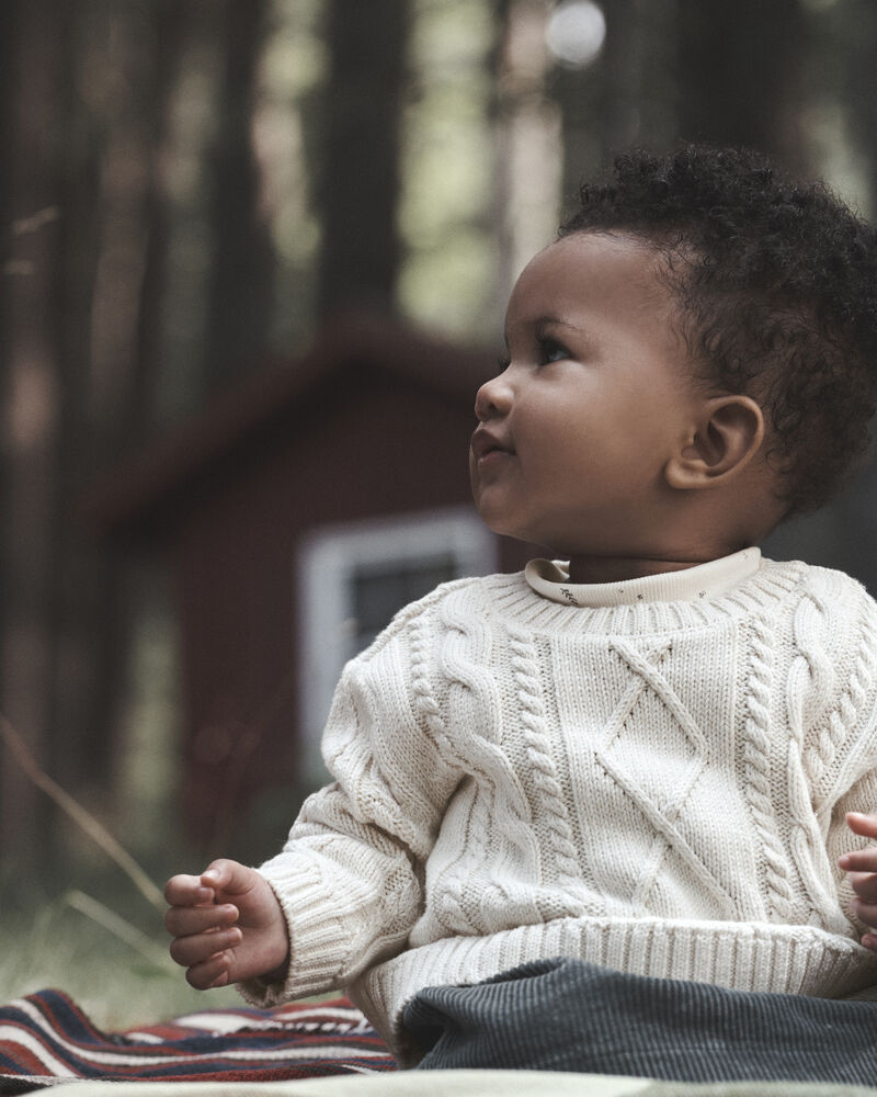 Baby Organic Cotton Cable Knit Sweater, image 2 of 4 slides
